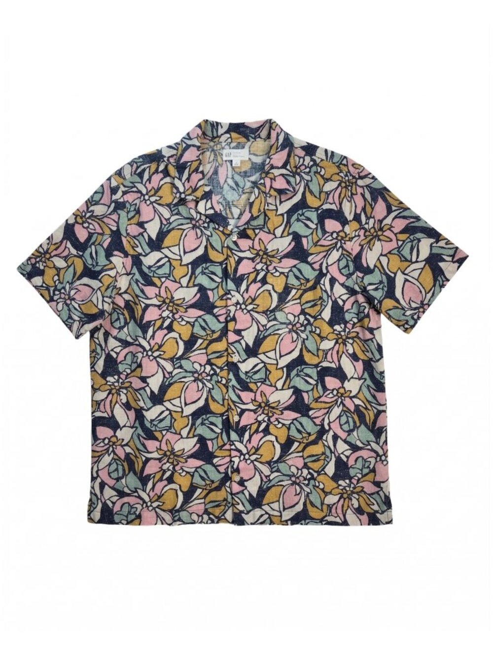 NWT | Gap Standard Fit Linen-Blend Short Sleeve Floral Button Up Shirt | Large